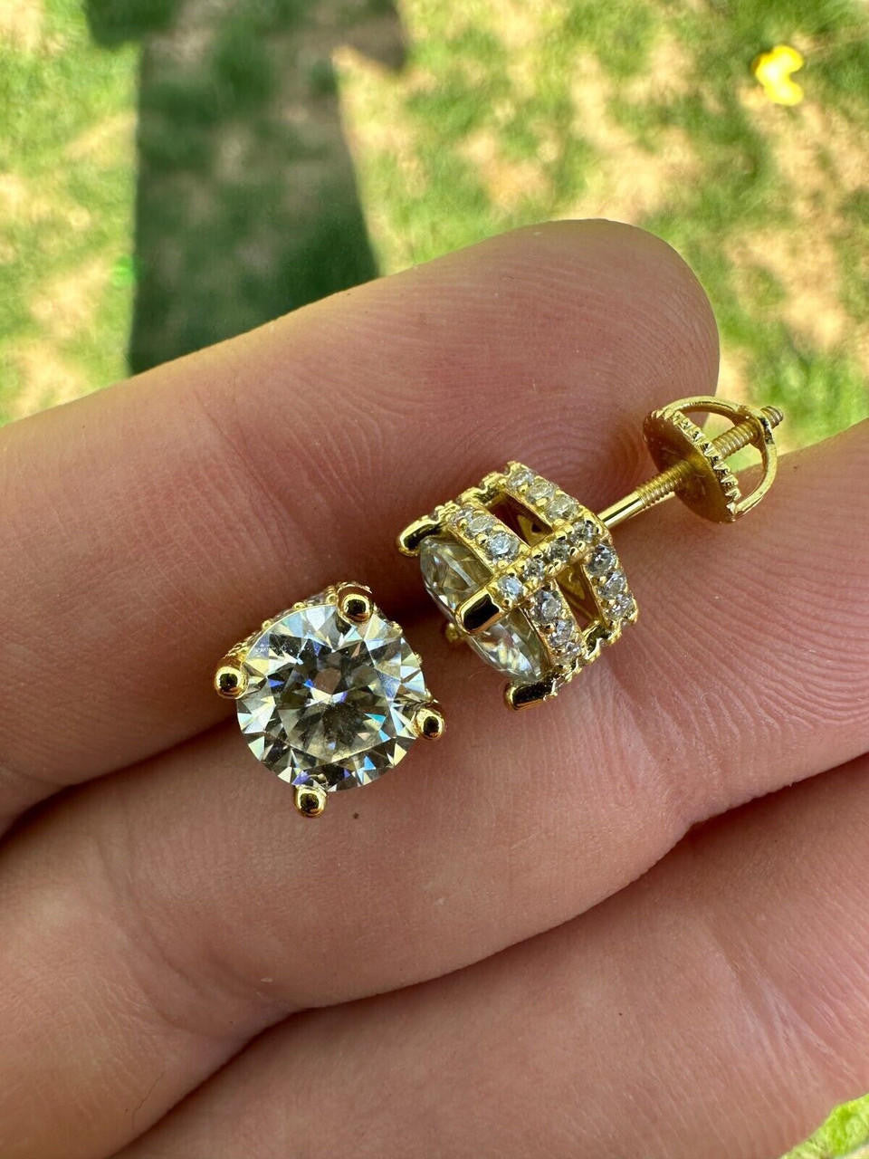 MOISSANITE Solitaire Stud Reinvented Earrings - Stones On All Sides - 14k Gold Vermeil 925 Silver - 5mm-8mm