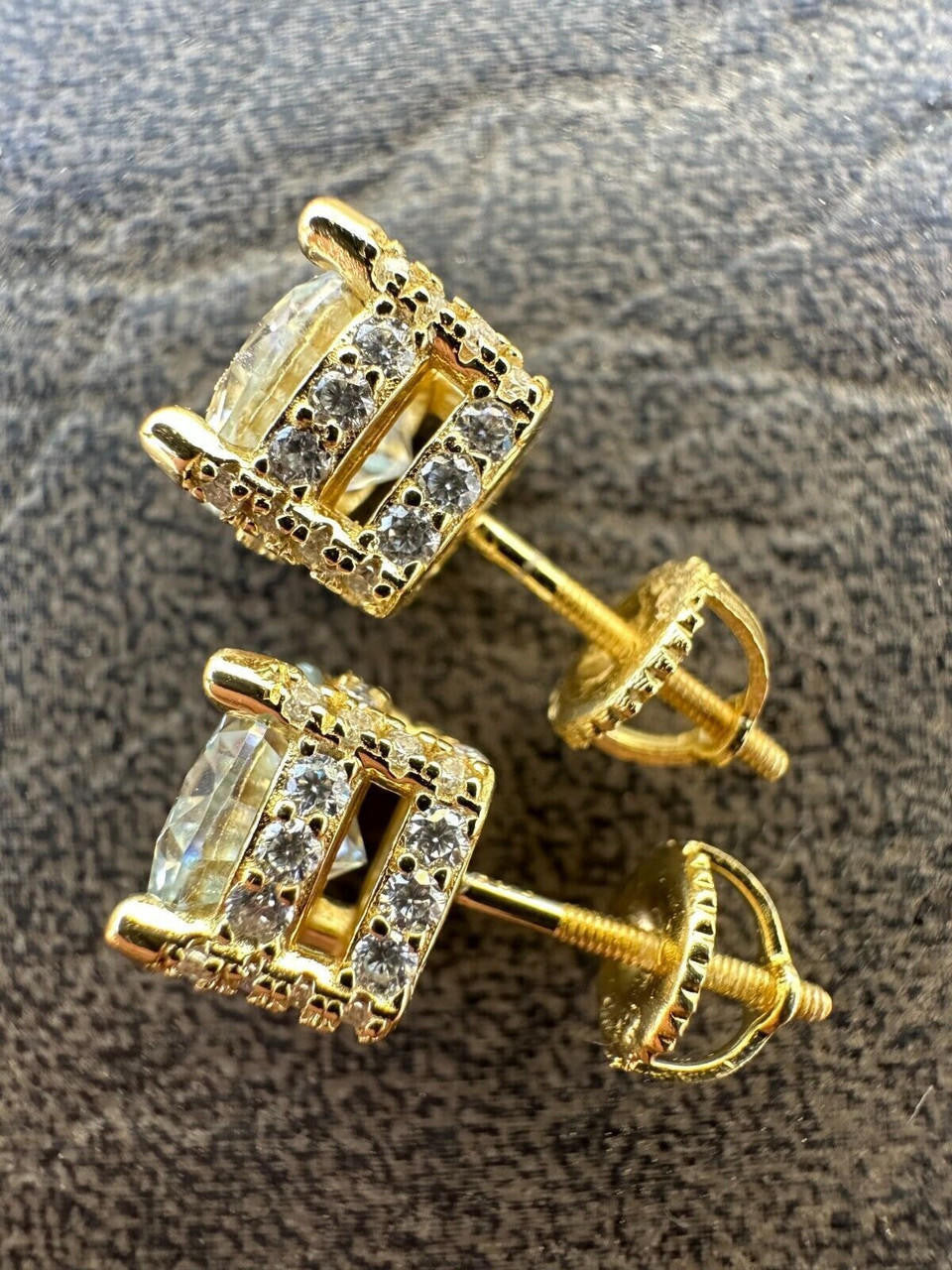MOISSANITE Solitaire Stud Reinvented Earrings - Stones On All Sides - 14k Gold Vermeil 925 Silver - 5mm-8mm