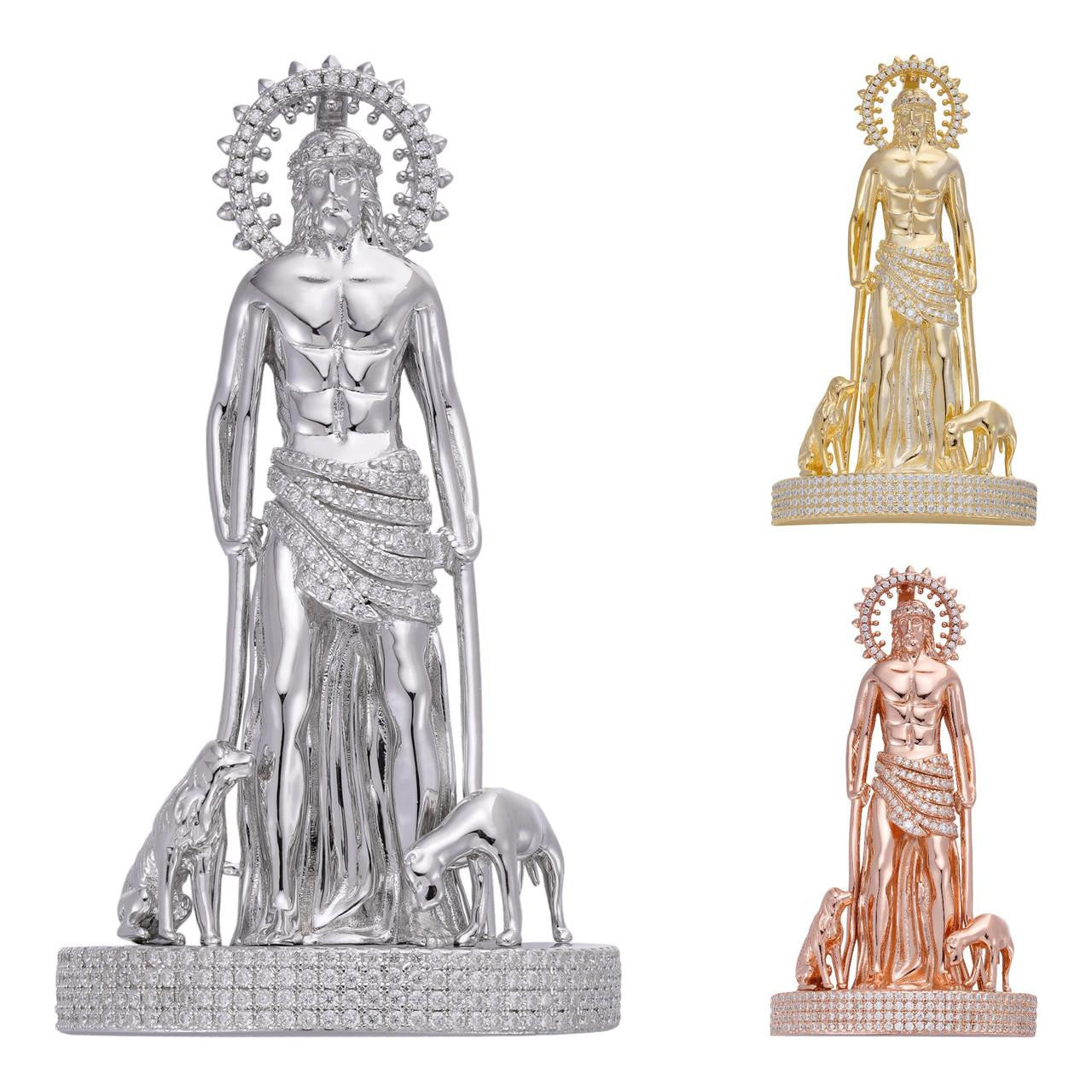MOISSANITE 3D Saint Lazarus Pendant - 14k Yellow/Rose Gold Vermeil or 925 Silver - Large 2.5"