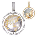 MOISSANITE 3D Spinning Globe Hip Hop Pendant - 14k Yellow Gold Vermeil Or 925 Silver - Large 2"