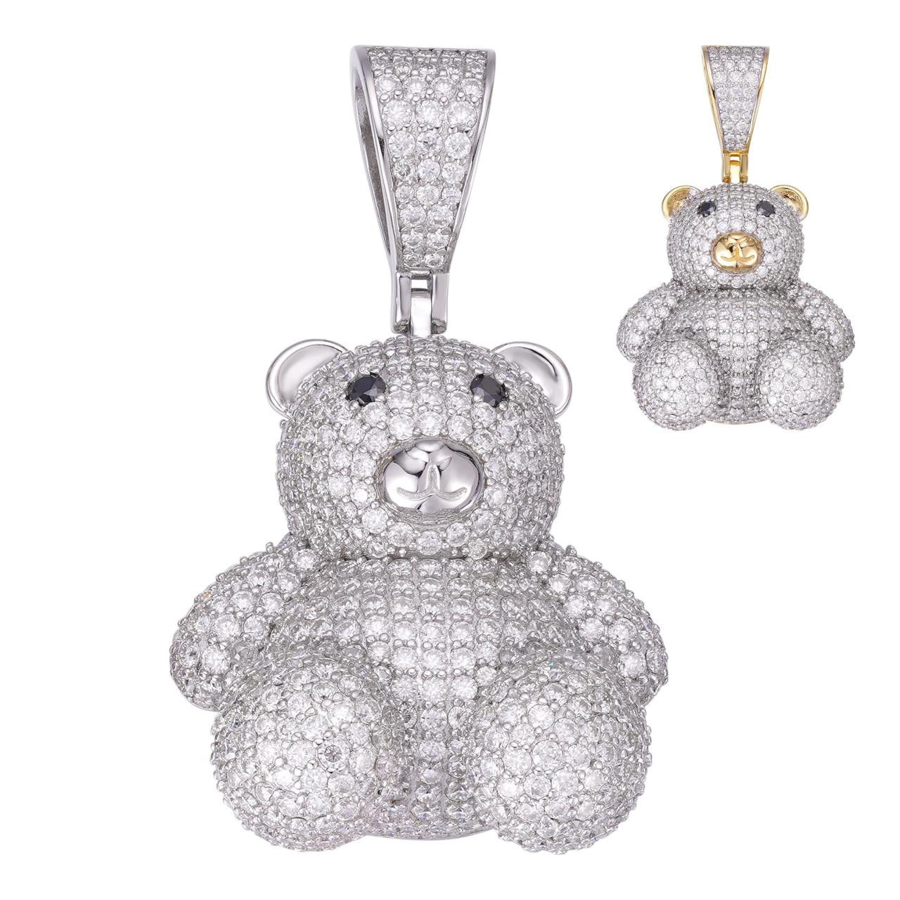 MOISSANITE 3D Teddy Bear Iced Out Pendant - 14k Gold Vermeil Or 925 Silver - Medium 2"