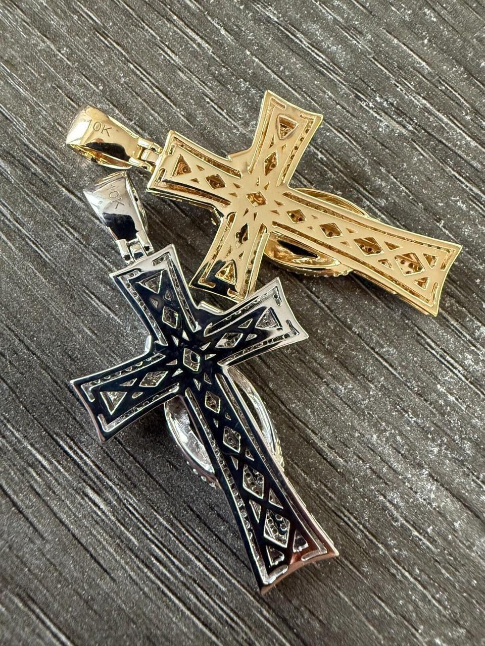 MOISSANITE 90s Classic Bust Down Cross - 10k Yellow Or White Gold - Medium 2"