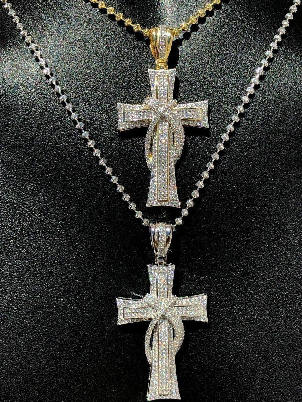 MOISSANITE 90s Classic Bust Down Cross - 10k Yellow Or White Gold - Medium 2"