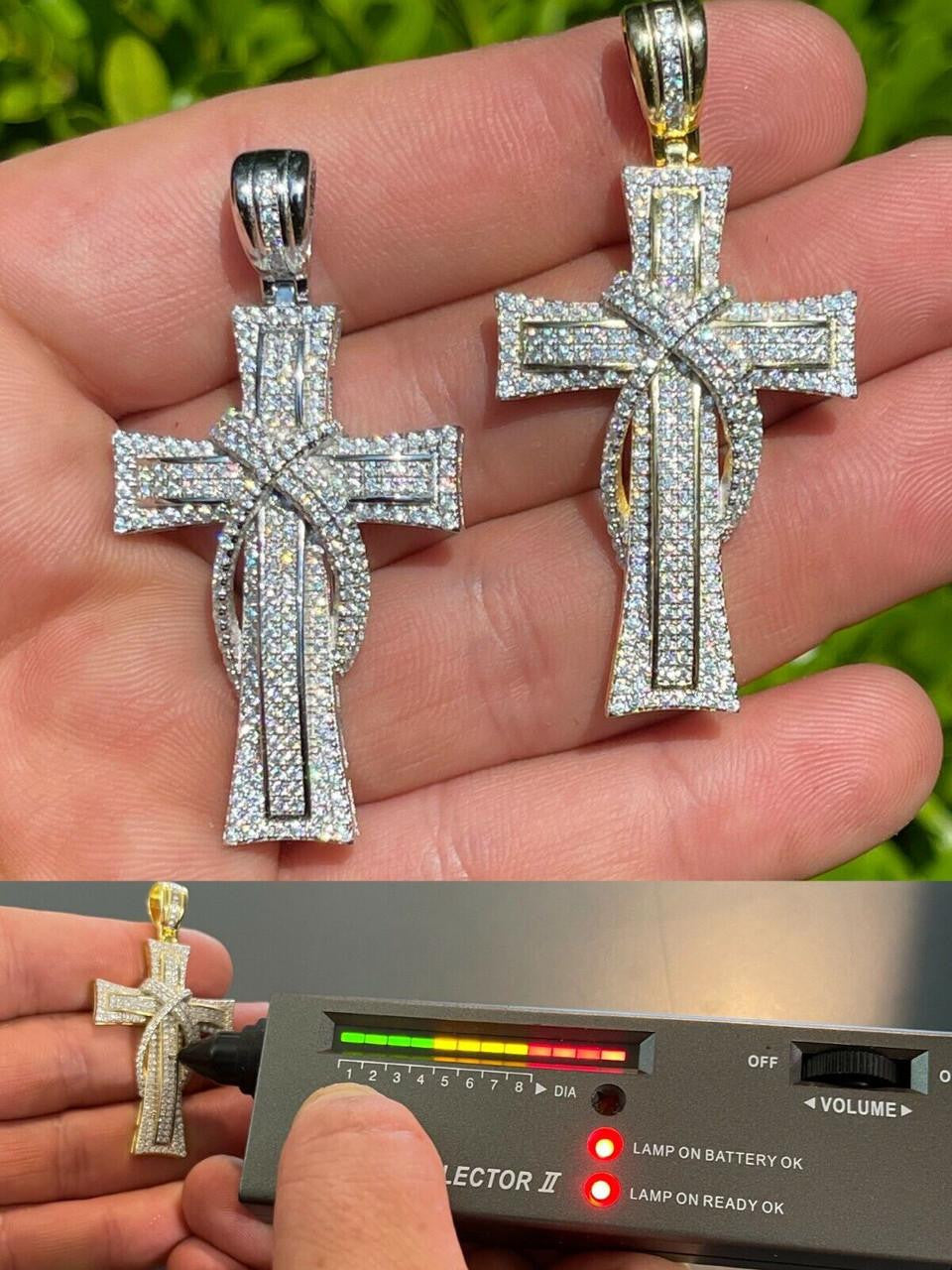 MOISSANITE 90s Classic Bust Down Cross - 10k Yellow Or White Gold - Medium 2"