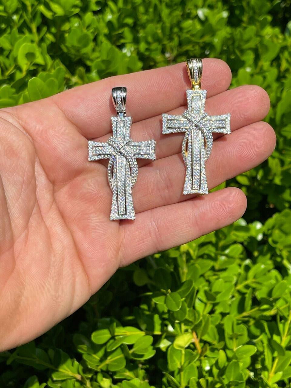 MOISSANITE 90s Classic Bust Down Cross - 10k Yellow Or White Gold - Medium 2"