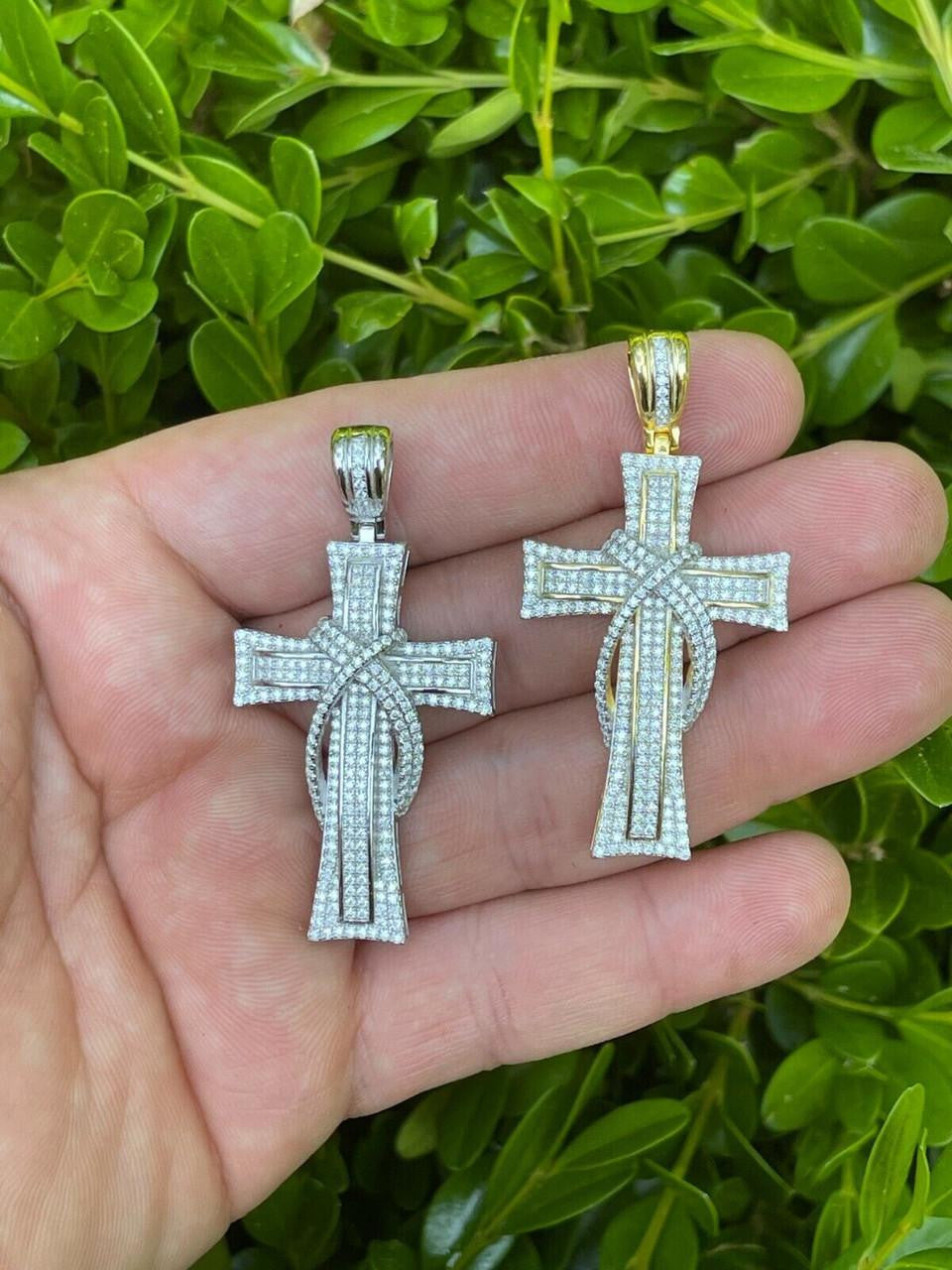 MOISSANITE 90s Classic Bust Down Cross - 10k Yellow Or White Gold - Medium 2"