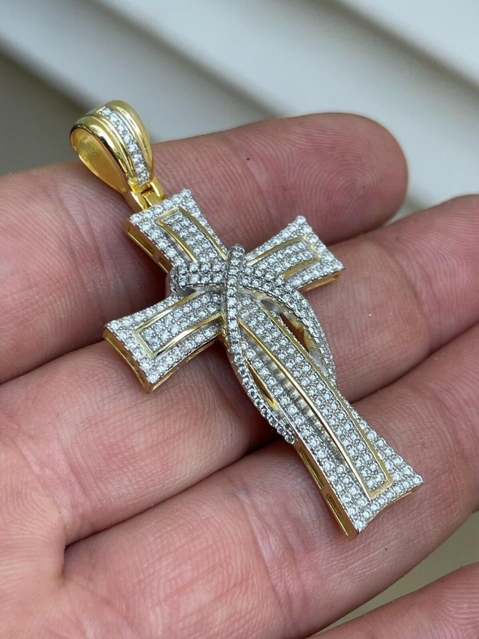 MOISSANITE 90s Classic Bust Down Cross - 10k Yellow Or White Gold - Medium 2"