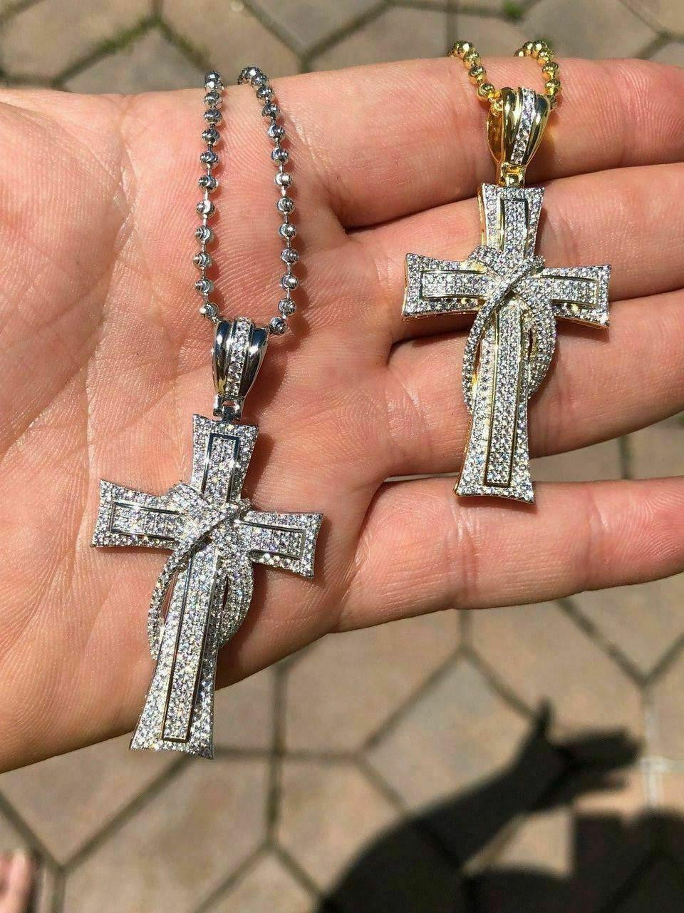 MOISSANITE 90s Classic Bust Down Cross - 10k Yellow Or White Gold - Medium 2"
