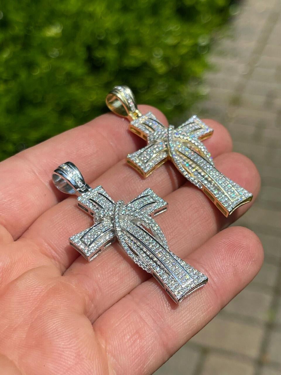 MOISSANITE 90s Classic Bust Down Cross - 10k Yellow Or White Gold - Medium 2"