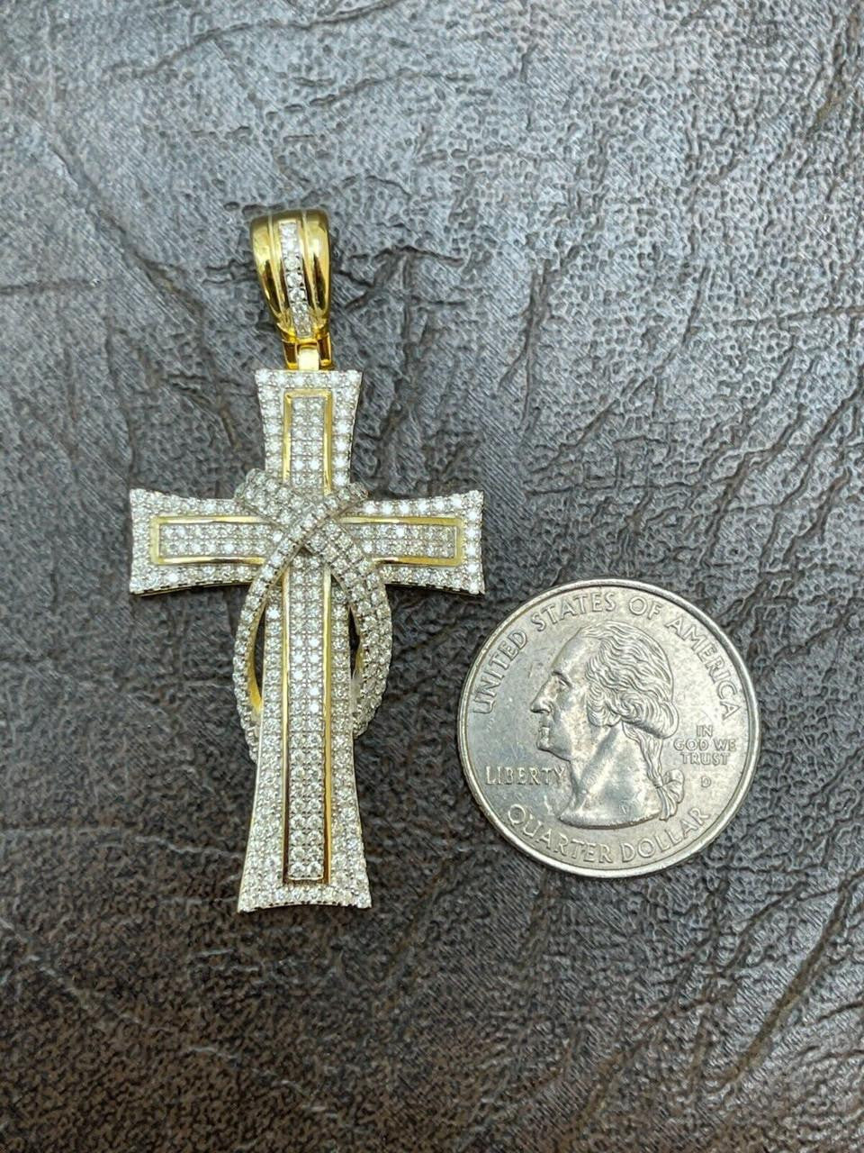 MOISSANITE 90s Classic Bust Down Cross - 10k Yellow Or White Gold - Medium 2"