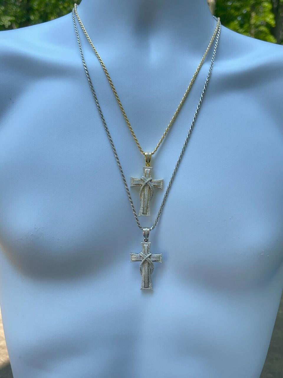 MOISSANITE 90s Classic Bust Down Cross - 10k Yellow Or White Gold - Medium 2"