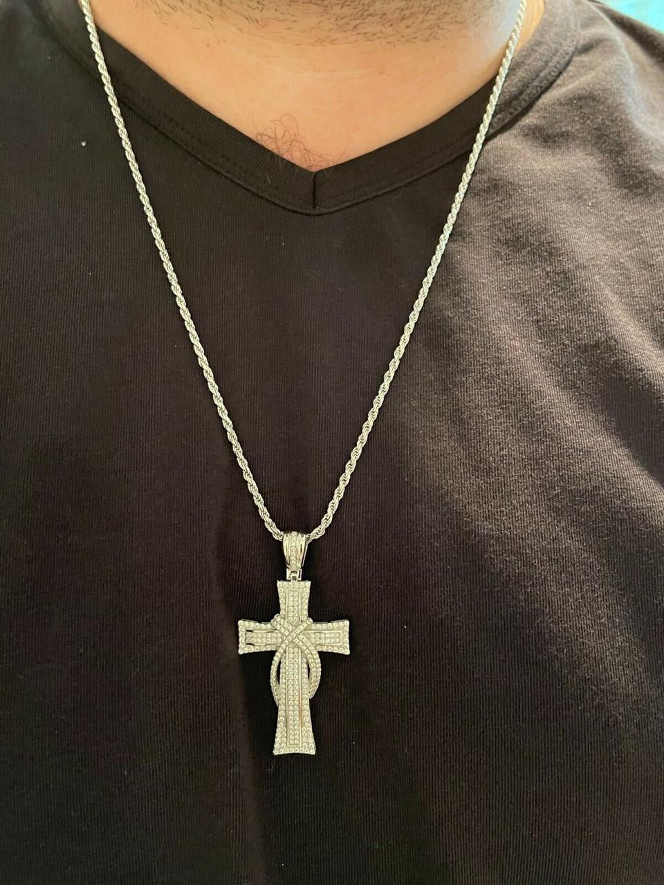 MOISSANITE 90s Classic Bust Down Cross - 10k Yellow Or White Gold - Medium 2"