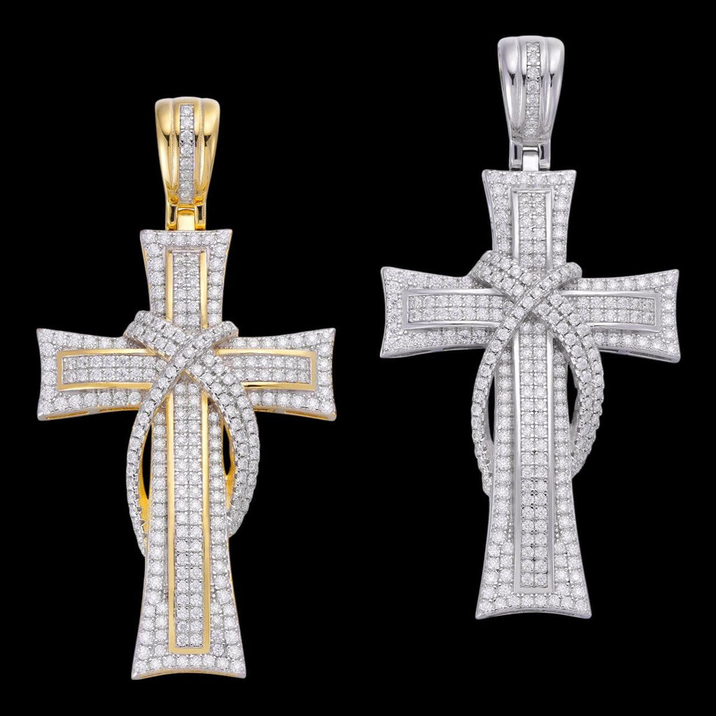 MOISSANITE 90s Classic Bust Down Cross - 10k Yellow Or White Gold - Medium 2"