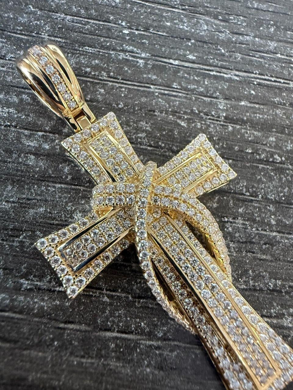 MOISSANITE 90s Classic Bust Down Cross - 10k Yellow Or White Gold - Medium 2"