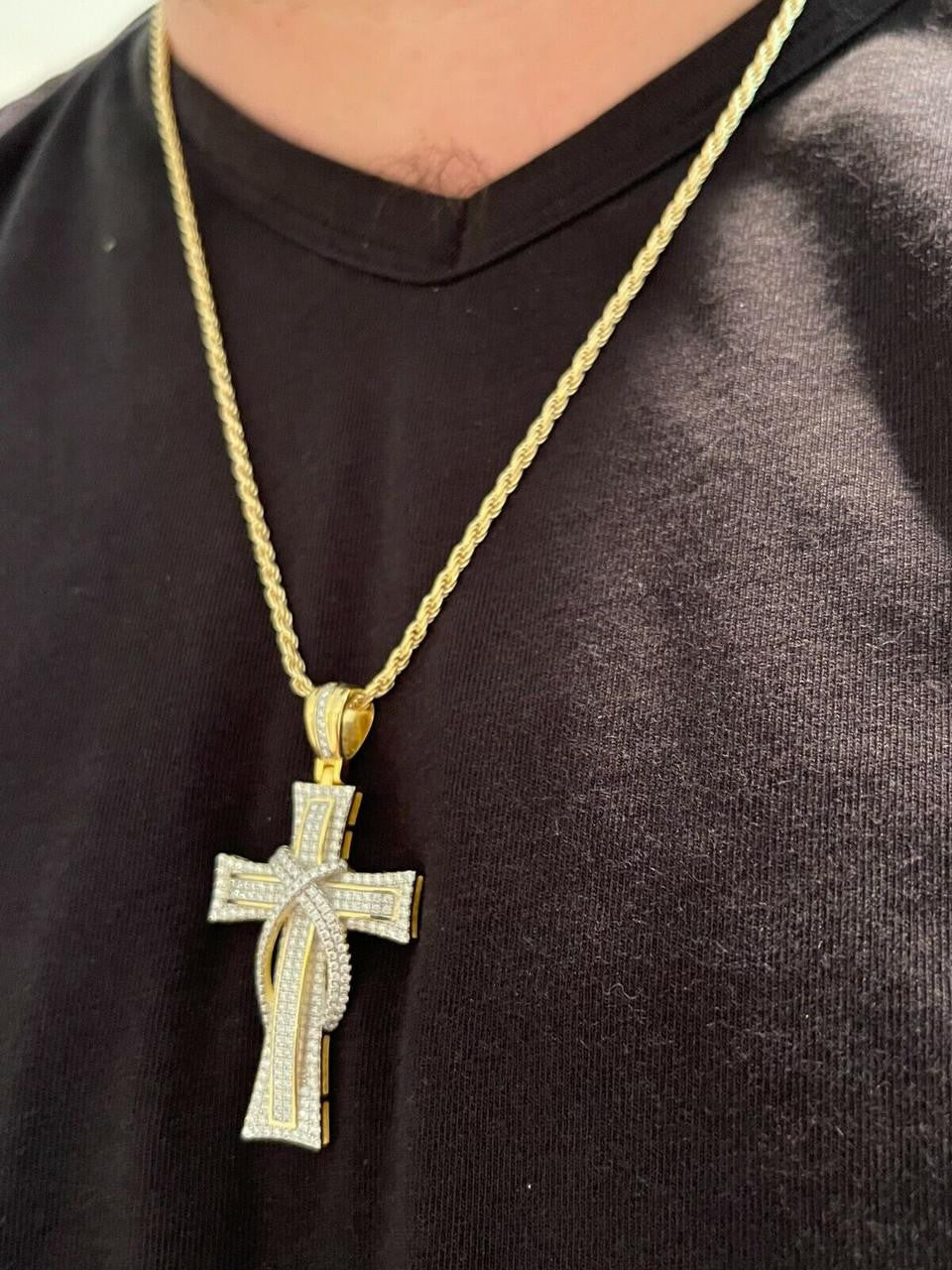 MOISSANITE 90s Classic Bust Down Cross - 10k Yellow Or White Gold - Medium 2"