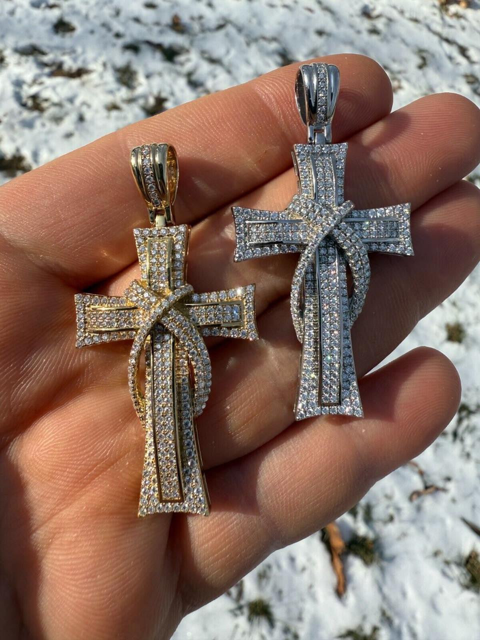 MOISSANITE 90s Classic Bust Down Cross - 10k Yellow Or White Gold - Medium 2"