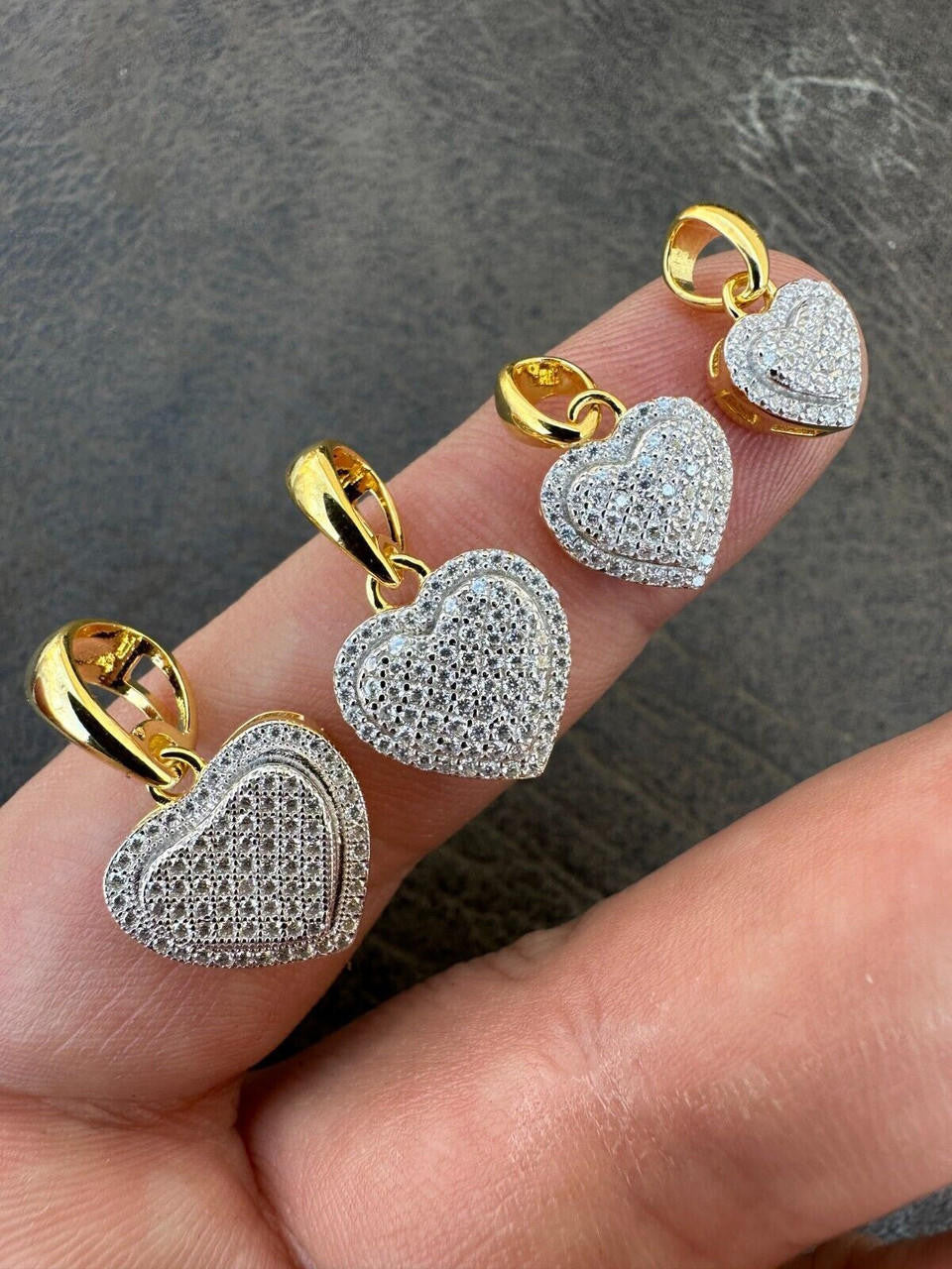 MOISSANITE Ladies Heart Shaped Love Pendant - 14k Gold Vermeil 925 Silver - 4 Sizes 0.33"-0.6"