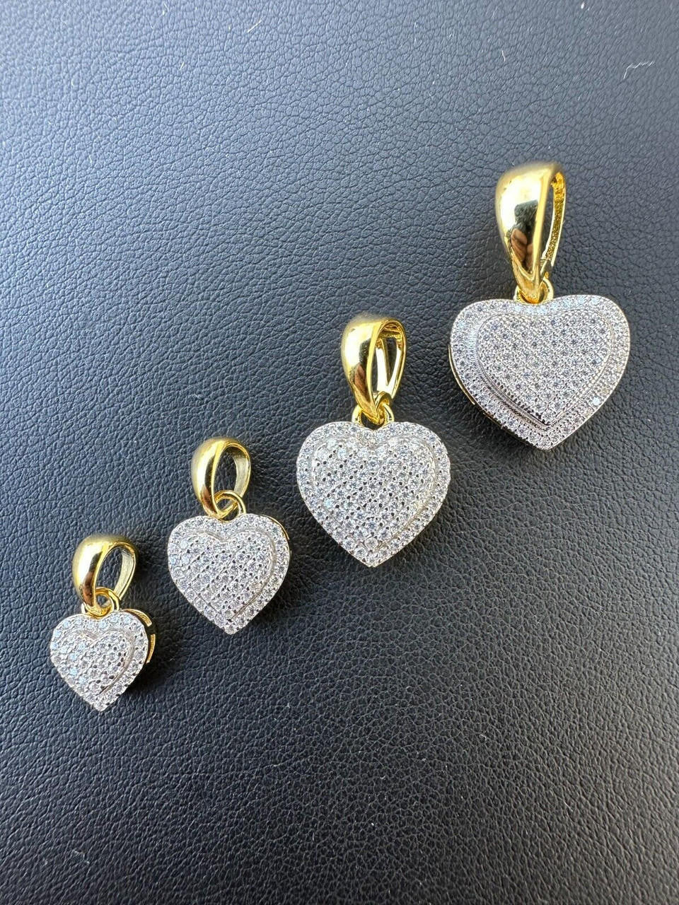 MOISSANITE Ladies Heart Shaped Love Pendant - 14k Gold Vermeil 925 Silver - 4 Sizes 0.33"-0.6"
