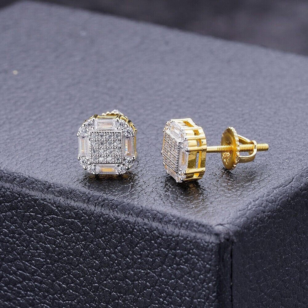 MOISSANITE Baguette Star Iced Out Earrings - 14k Gold Vermeil 925 Silver - 10mm