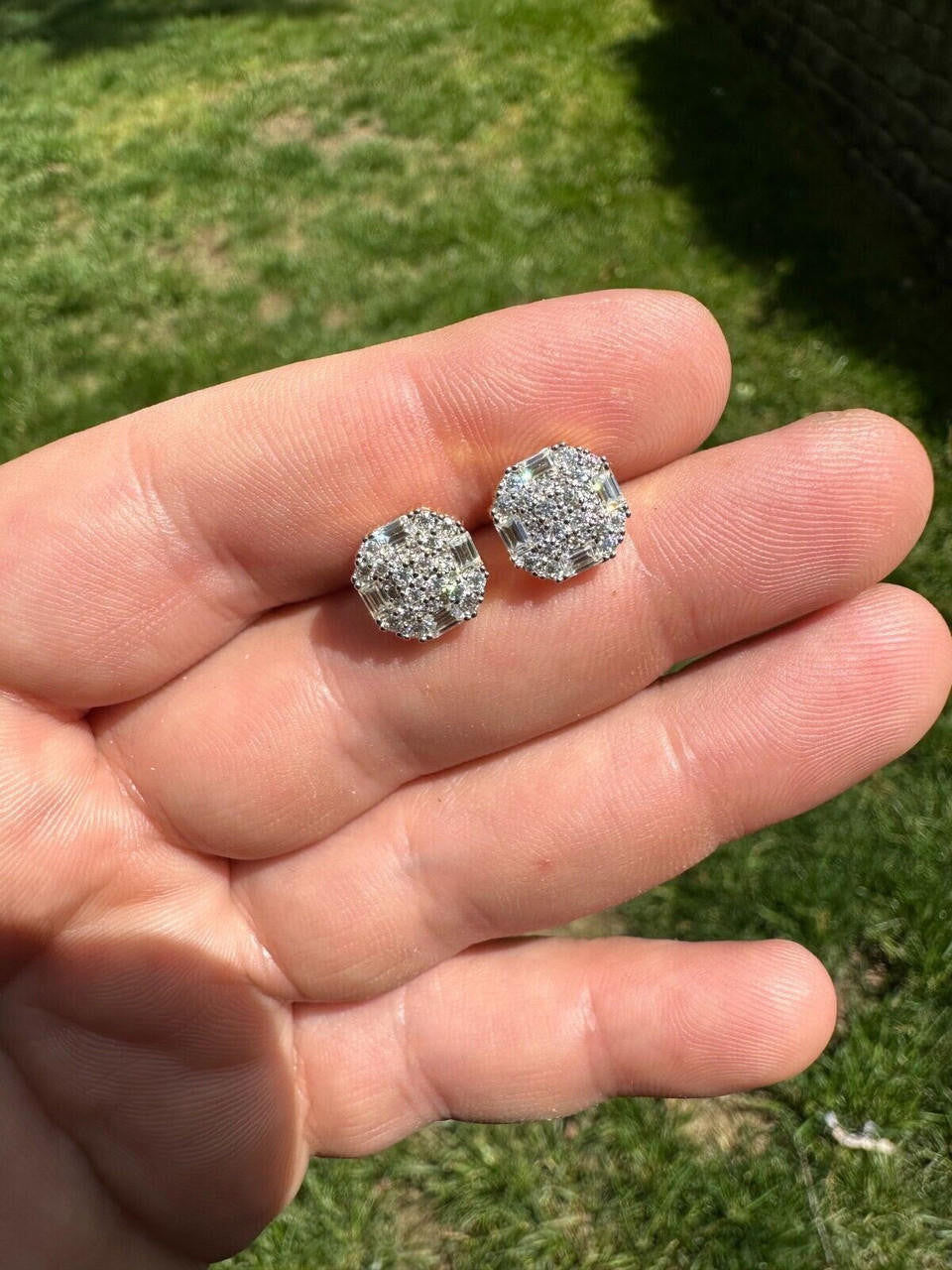 MOISSANITE Baguette Star Iced Out Earrings - 14k Gold Vermeil 925 Silver - 10mm