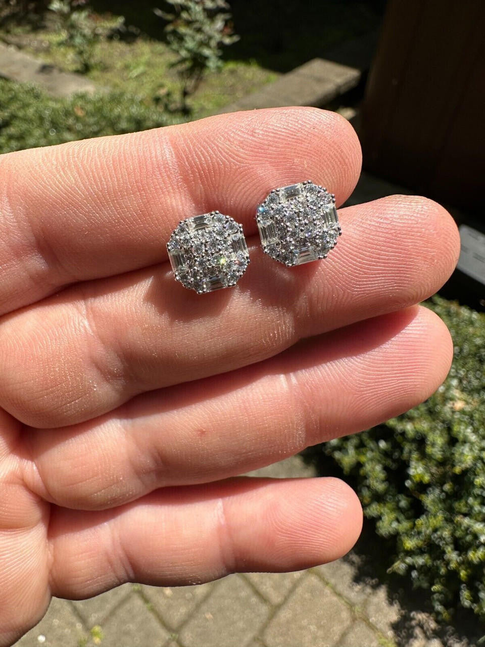 MOISSANITE Baguette Star Iced Out Earrings - 14k Gold Vermeil 925 Silver - 10mm