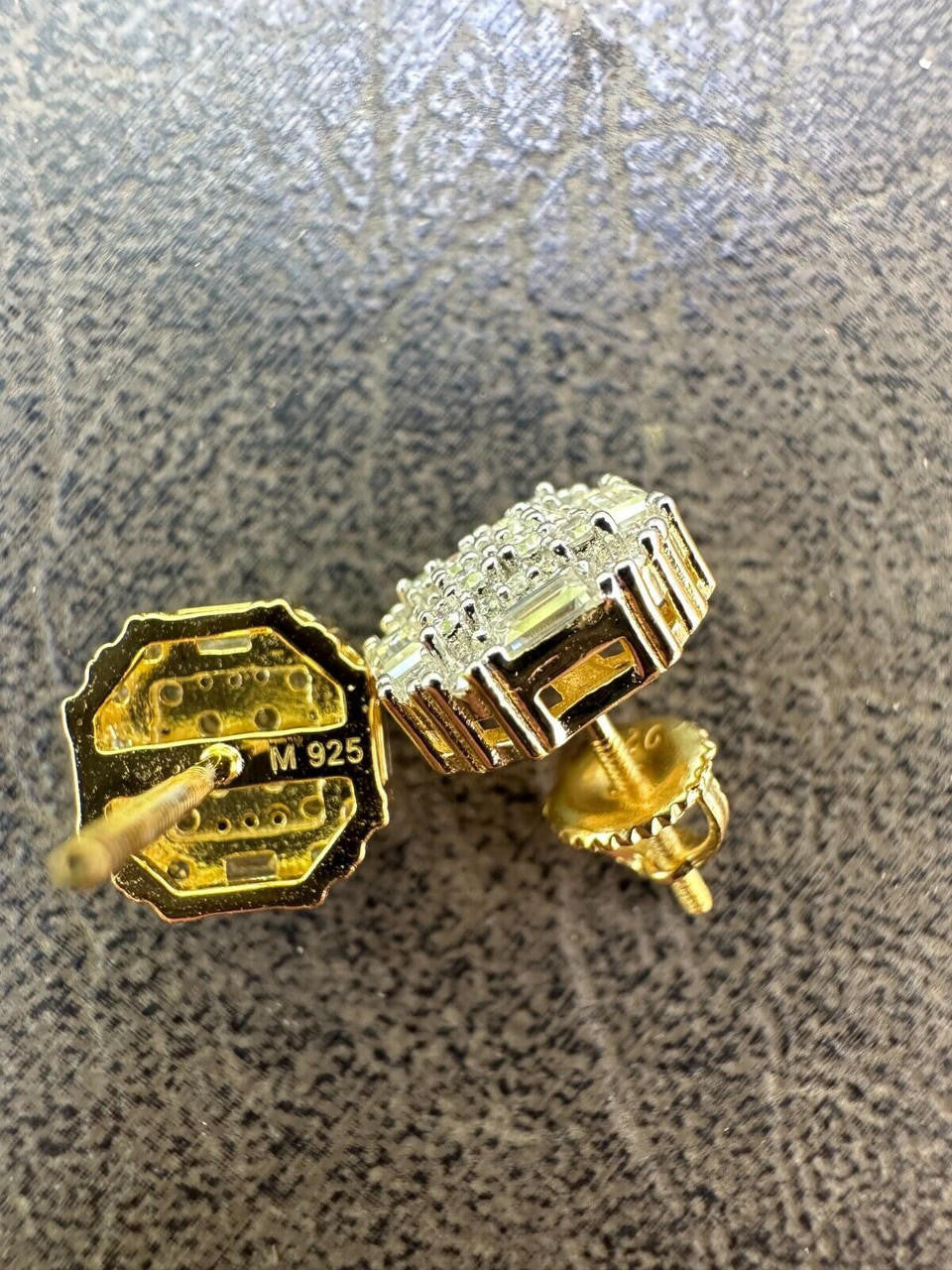 MOISSANITE Baguette Star Iced Out Earrings - 14k Gold Vermeil 925 Silver - 10mm