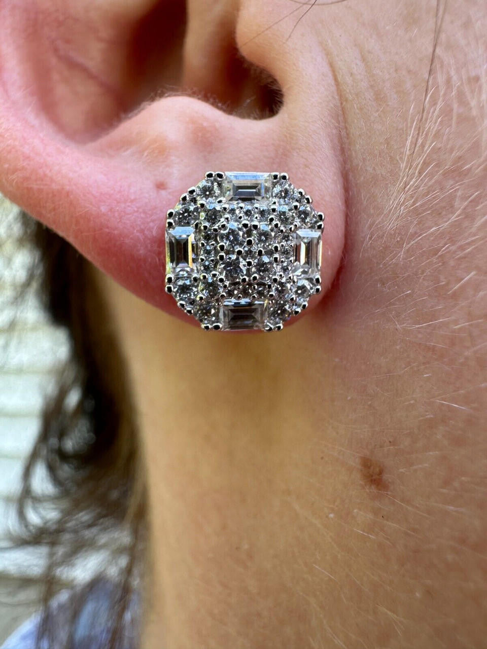 MOISSANITE Baguette Star Iced Out Earrings - 14k Gold Vermeil 925 Silver - 10mm
