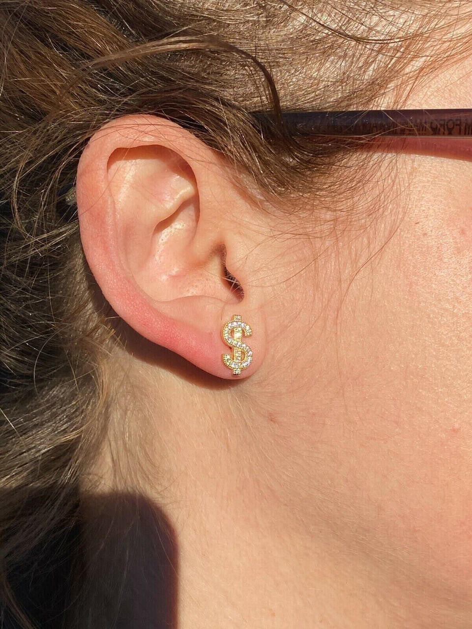 MOISSANITE Dollar Sign Iced Out Earrings - 14k Gold Vermeil 925 Silver - 7x13mm