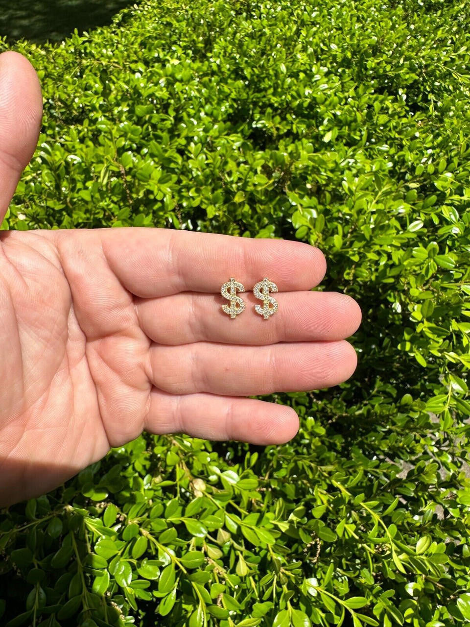 MOISSANITE Dollar Sign Iced Out Earrings - 14k Gold Vermeil 925 Silver - 7x13mm