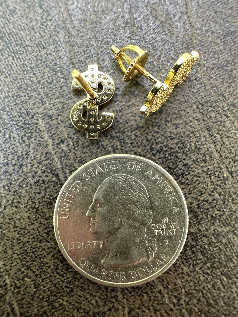 MOISSANITE Dollar Sign Iced Out Earrings - 14k Gold Vermeil 925 Silver - 7x13mm