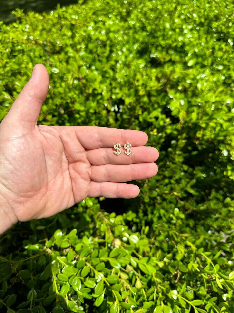 MOISSANITE Dollar Sign Iced Out Earrings - 14k Gold Vermeil 925 Silver - 7x13mm