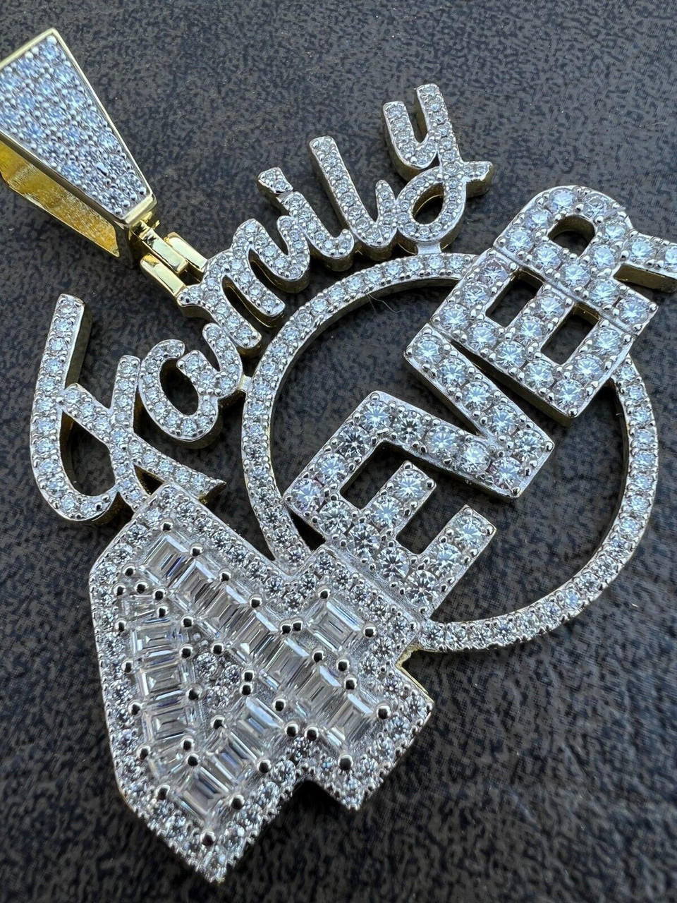 MOISSANITE Family Forever 4EVER Hip Hop Pendant - 14k Gold Vermeil Or 925 Silver - Medium 2.25"