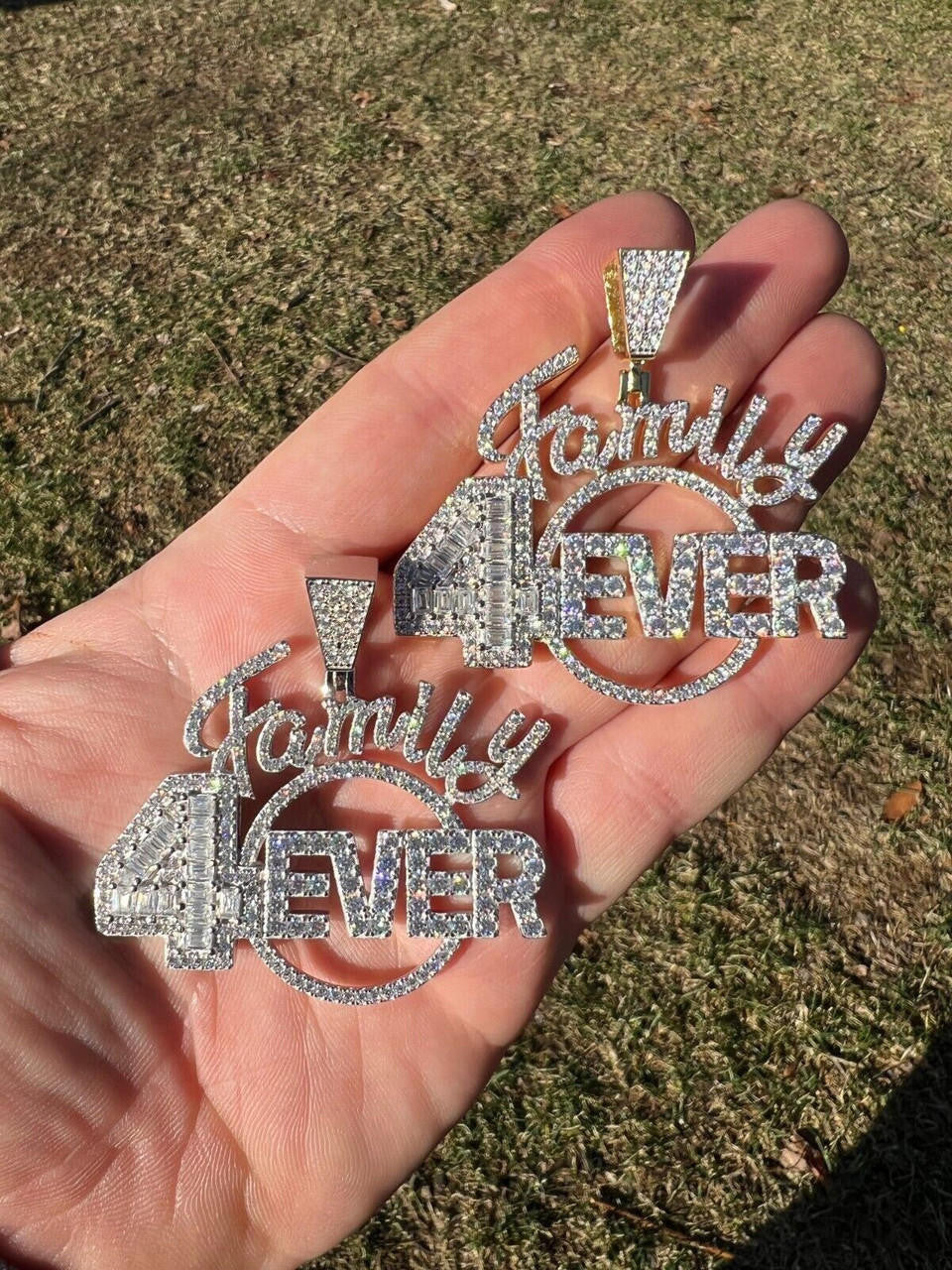 MOISSANITE Family Forever 4EVER Hip Hop Pendant - 14k Gold Vermeil Or 925 Silver - Medium 2.25"