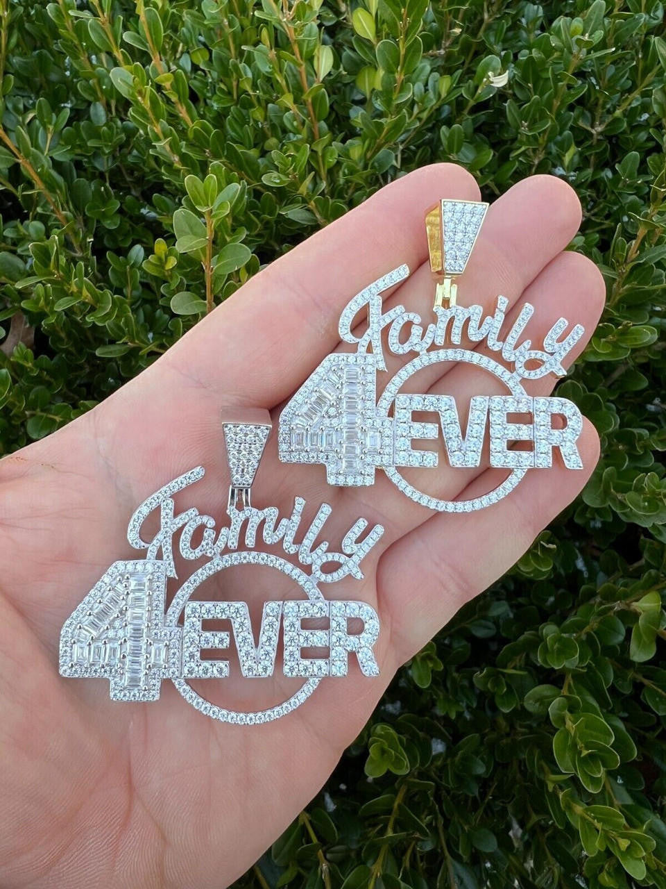 MOISSANITE Family Forever 4EVER Hip Hop Pendant - 14k Gold Vermeil Or 925 Silver - Medium 2.25"