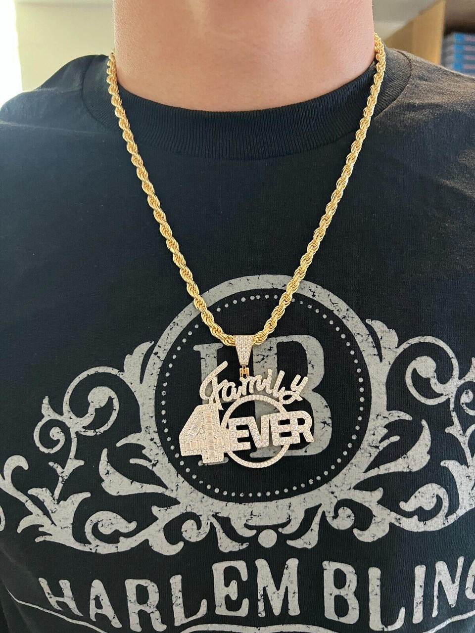 MOISSANITE Family Forever 4EVER Hip Hop Pendant - 14k Gold Vermeil Or 925 Silver - Medium 2.25"