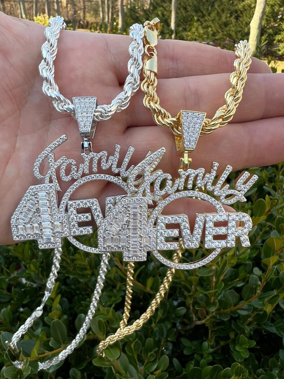 MOISSANITE Family Forever 4EVER Hip Hop Pendant - 14k Gold Vermeil Or 925 Silver - Medium 2.25"