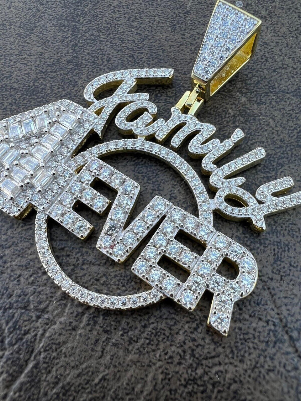 MOISSANITE Family Forever 4EVER Hip Hop Pendant - 14k Gold Vermeil Or 925 Silver - Medium 2.25"