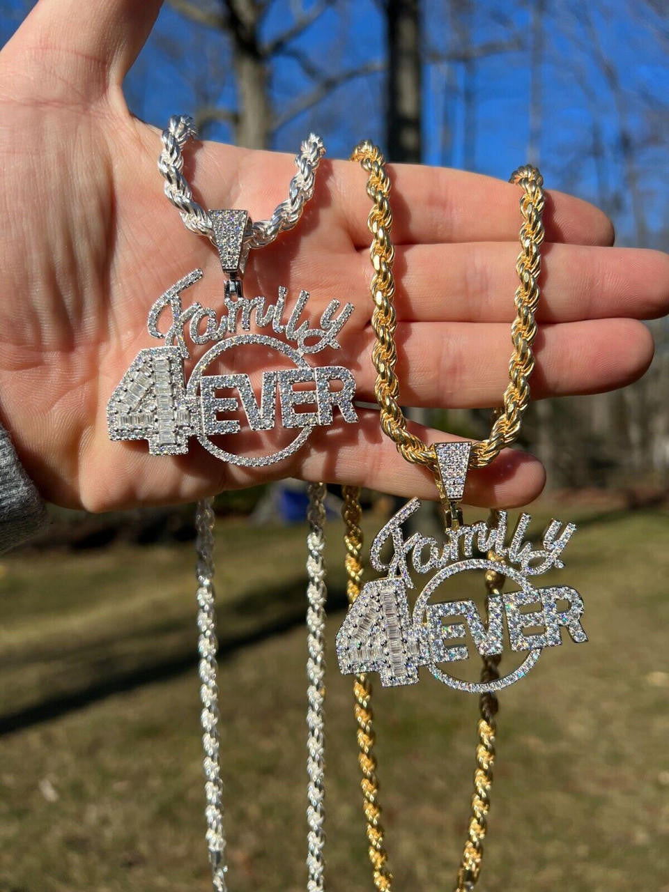 MOISSANITE Family Forever 4EVER Hip Hop Pendant - 14k Gold Vermeil Or 925 Silver - Medium 2.25"