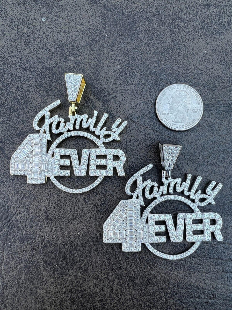 MOISSANITE Family Forever 4EVER Hip Hop Pendant - 14k Gold Vermeil Or 925 Silver - Medium 2.25"