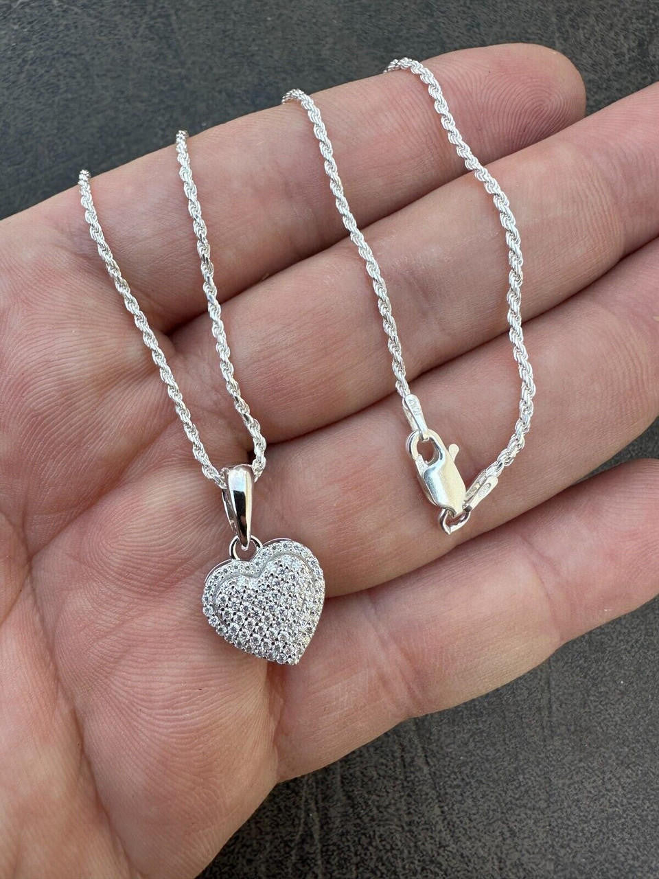 MOISSANITE Ladies Heart Shaped Love Pendant - 925 Silver - 4 Sizes 0.33"-0.6"