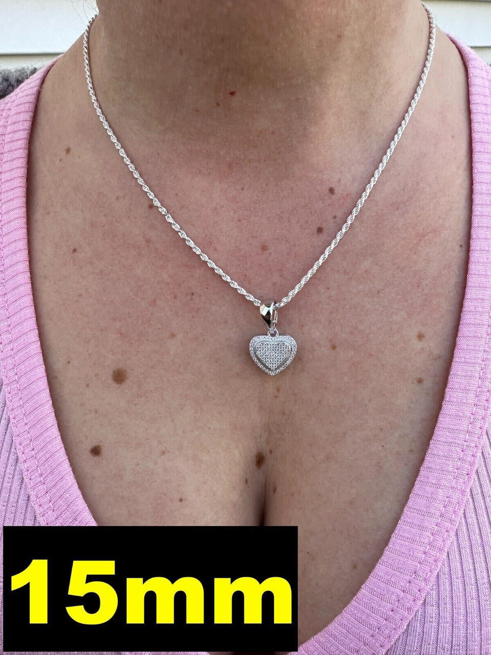 MOISSANITE Ladies Heart Shaped Love Pendant - 925 Silver - 4 Sizes 0.33"-0.6"