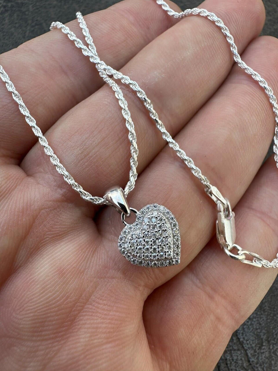 MOISSANITE Ladies Heart Shaped Love Pendant - 925 Silver - 4 Sizes 0.33"-0.6"