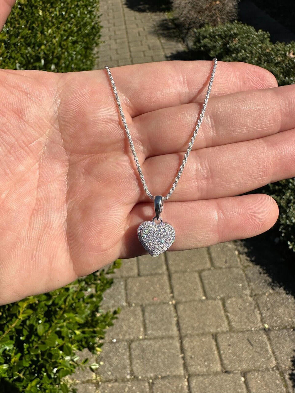 MOISSANITE Ladies Heart Shaped Love Pendant - 925 Silver - 4 Sizes 0.33"-0.6"