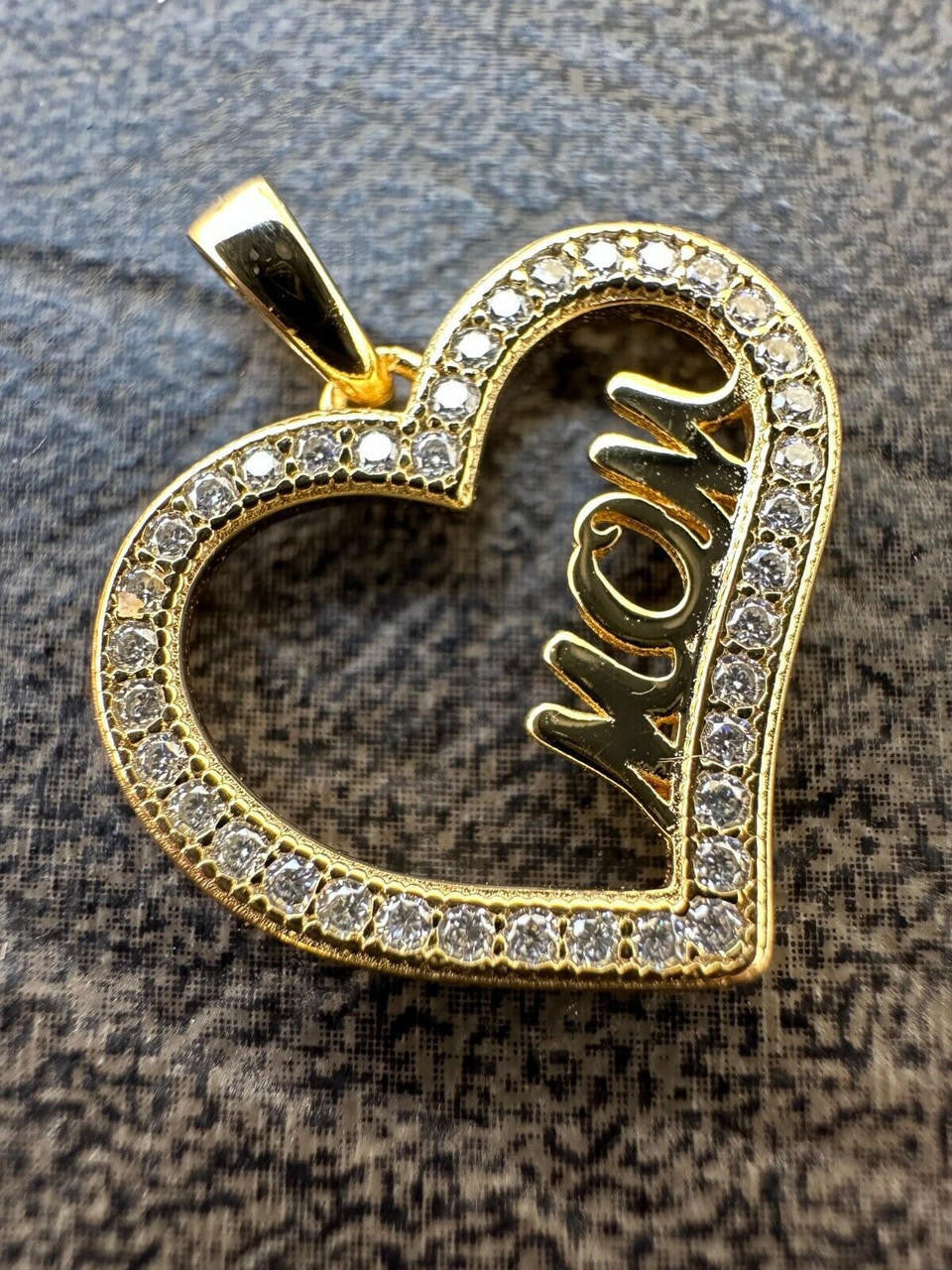 MOISSANITE Mom Heart Shape Love Mothers Day Pendant - 14k Gold Vermeil or 925 Silver - Tiny 0.75"