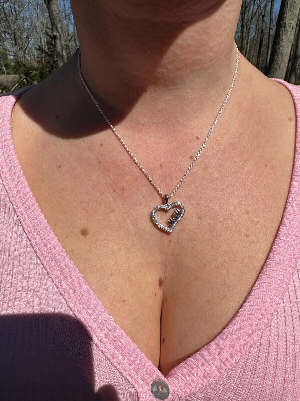 MOISSANITE Mom Heart Shape Love Mothers Day Pendant - 14k Gold Vermeil or 925 Silver - Tiny 0.75"