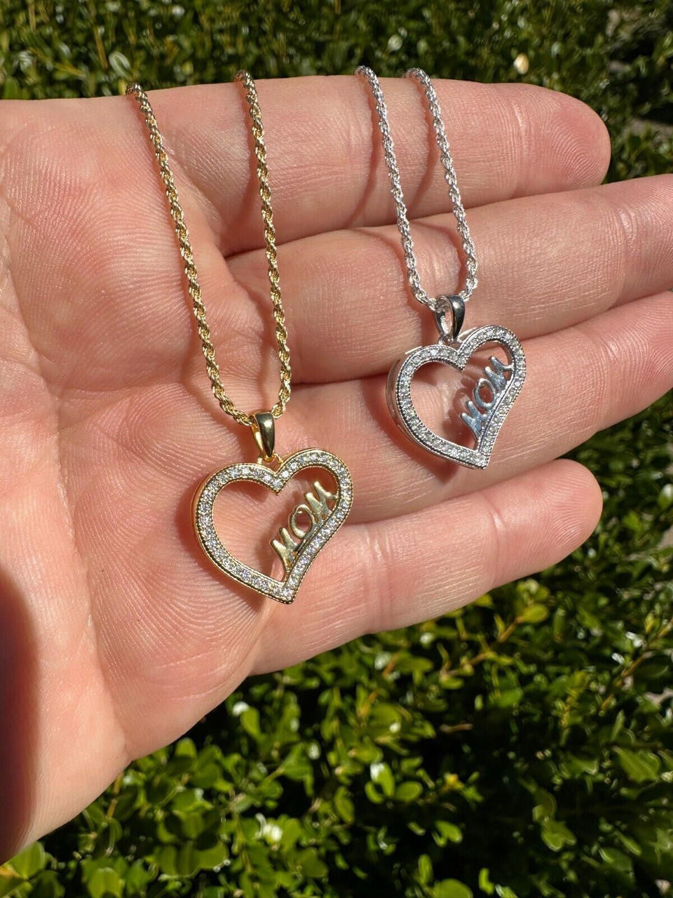 MOISSANITE Mom Heart Shape Love Mothers Day Pendant - 14k Gold Vermeil or 925 Silver - Tiny 0.75"