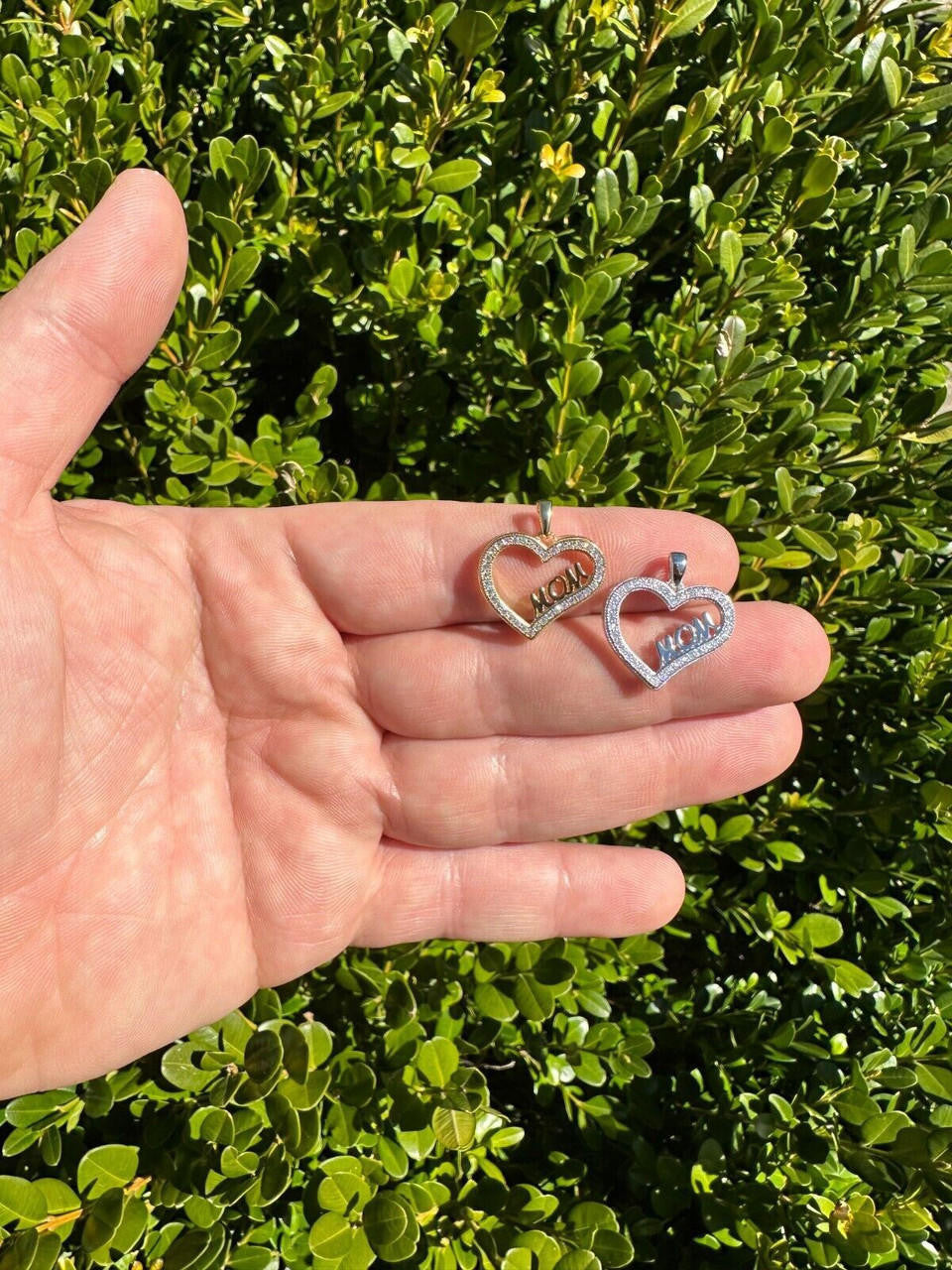 MOISSANITE Mom Heart Shape Love Mothers Day Pendant - 14k Gold Vermeil or 925 Silver - Tiny 0.75"