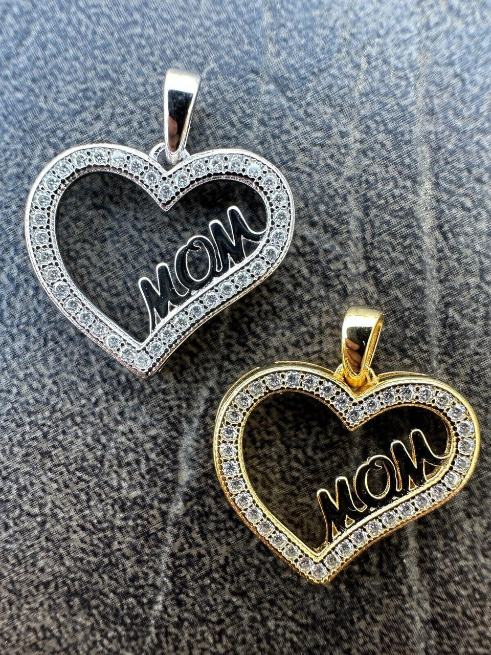 MOISSANITE Mom Heart Shape Love Mothers Day Pendant - 14k Gold Vermeil or 925 Silver - Tiny 0.75"