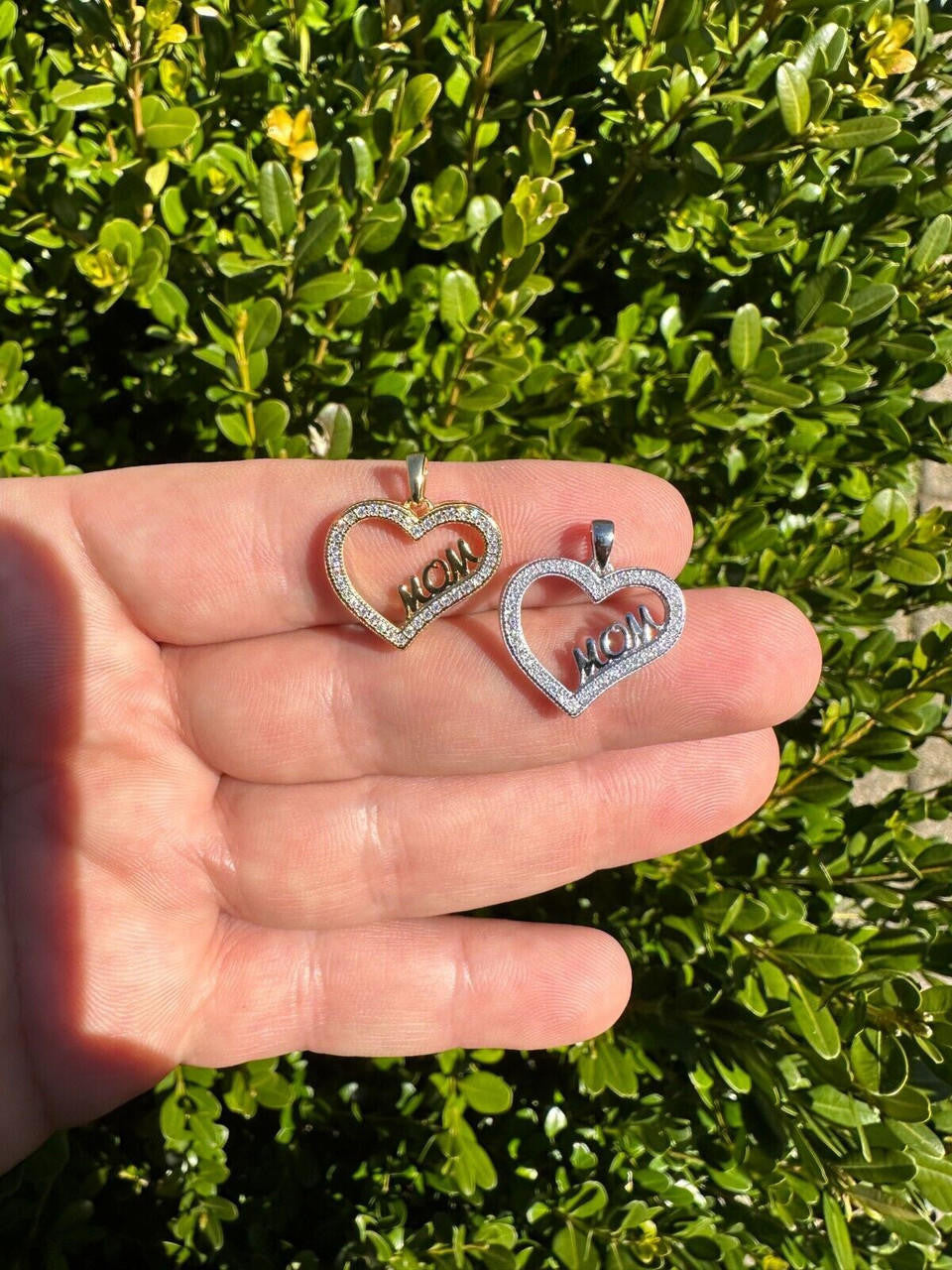 MOISSANITE Mom Heart Shape Love Mothers Day Pendant - 14k Gold Vermeil or 925 Silver - Tiny 0.75"