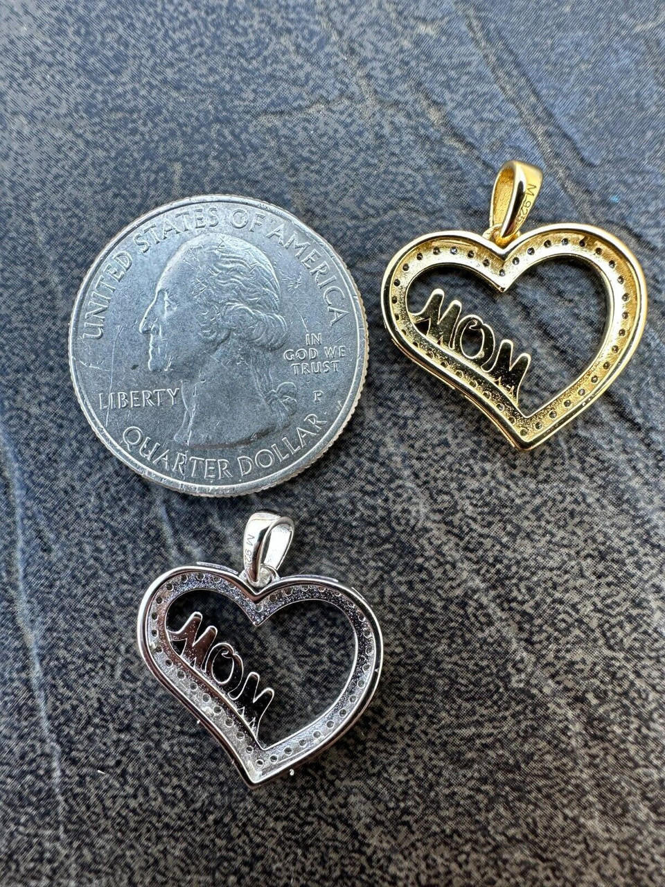 MOISSANITE Mom Heart Shape Love Mothers Day Pendant - 14k Gold Vermeil or 925 Silver - Tiny 0.75"